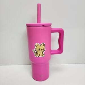 Simply Modern Trek Tumbler 24oz Hot Pink with Handle Straw & Cartoon Kitty NEW